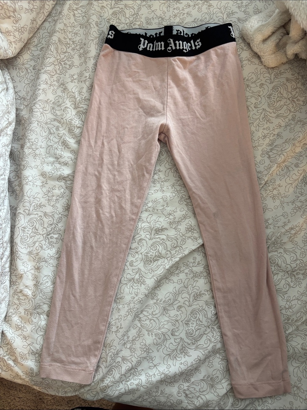 Palm Angels Pink Leggings with Black Branded Waistband - kids